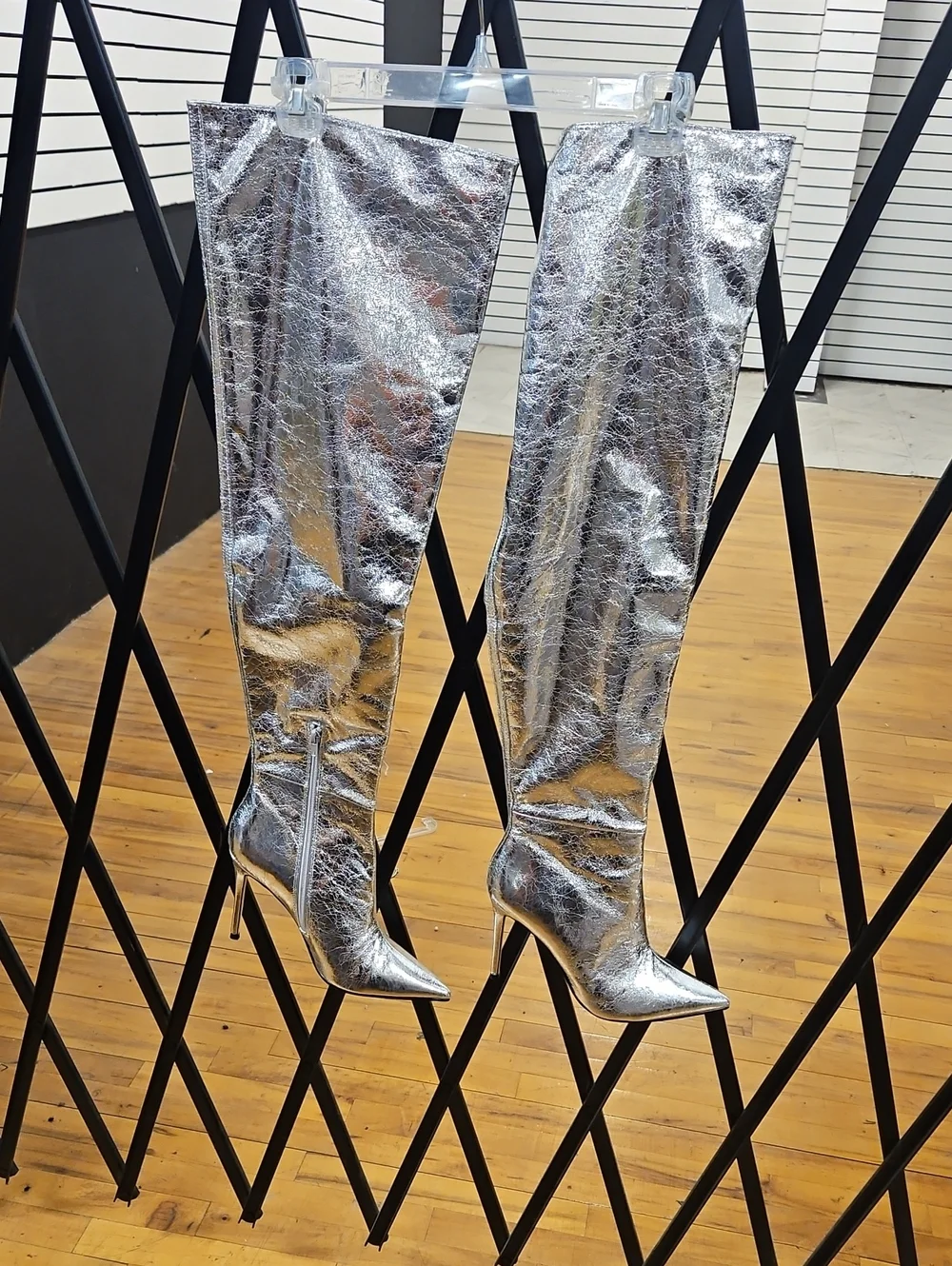 Steve Madden Metallic Silver Over-the-Knee Stiletto Boots
